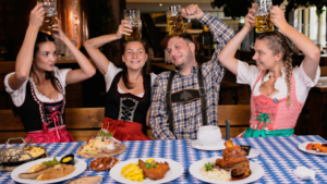 Oktoberfest themed dining event in a bar.