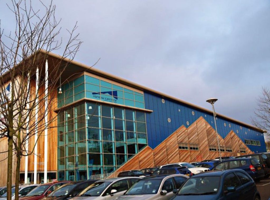 Snow Centre indoor snow slope exterior by car park